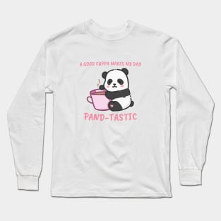 Panda bear hugging a cup of coffee Long Sleeve T-Shirt